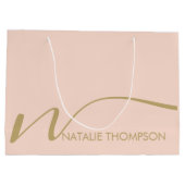 名前カスタムがピパーソナライズされたンクのモノグクールラム ラージペーパーバッグ (裏面)