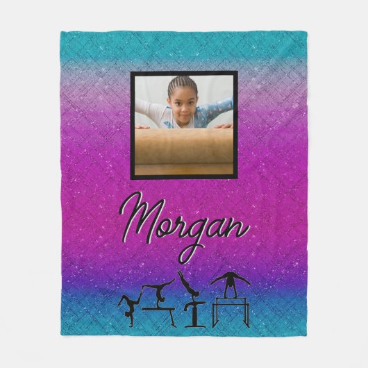 名前カスタムと写真のグラデーション体操 フリースブランケット (正面)