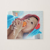 名前カスタムと日付の付いた写真 ジグソーパズル (横)