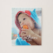 名前カスタムと日付の付いた写真 ジグソーパズル (縦)