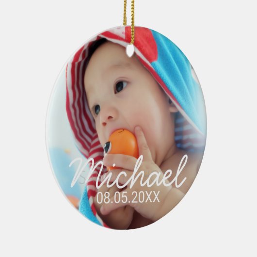 名前カスタムと日付の付いた写真 セラミックオーナメント (右)