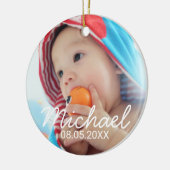 名前カスタムと日付の付いた写真 セラミックオーナメント (左)