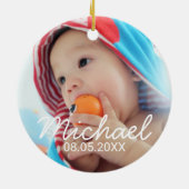 名前カスタムと日付の付いた写真 セラミックオーナメント (裏面)