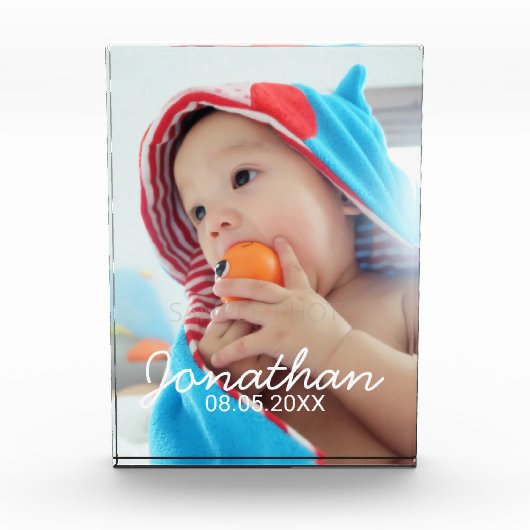 名前カスタムと日付の付いた写真 フォトブロック (正面)