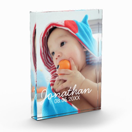 名前カスタムと日付の付いた写真 フォトブロック (左)