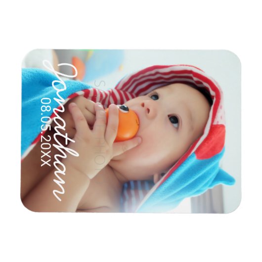 名前カスタムと日付の付いた写真 マグネット (横)