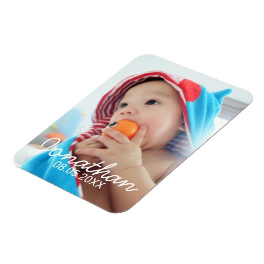 名前カスタムと日付の付いた写真 マグネット (左側)