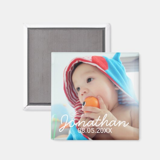 名前カスタムと日付の付いた写真 マグネット (正面/裏面)