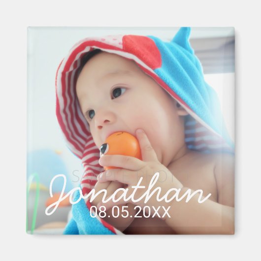 名前カスタムと日付の付いた写真 マグネット (正面)