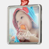 名前カスタムと日付の付いた写真 メタルオーナメント (左)