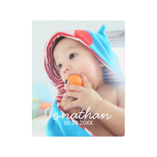 名前カスタムと日付の付いた写真 メタルプリント (正面)