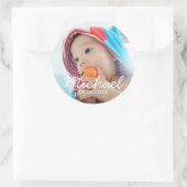 名前カスタムと日付の付いた写真 ラウンドシール (バッグ)