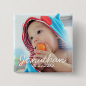 名前カスタムと日付の付いた写真 缶バッジ (正面)