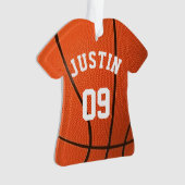 名前カスタムと番号を持つバスケットボールのモノグラム オーナメント (正面)