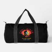 名前カスタムのパーソナライズクールバイクもしくは自転車に乗る人サイクリングチーム ダッフルバッグ (正面)