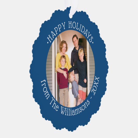 名前カスタムブルーホリデー付き縁ど写真 オーナメントカード (右)