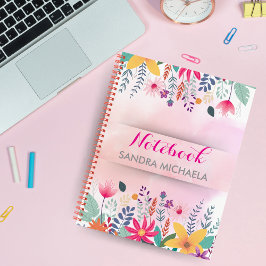 名前カスタム付きフローラピンク&グリーン ノートブック