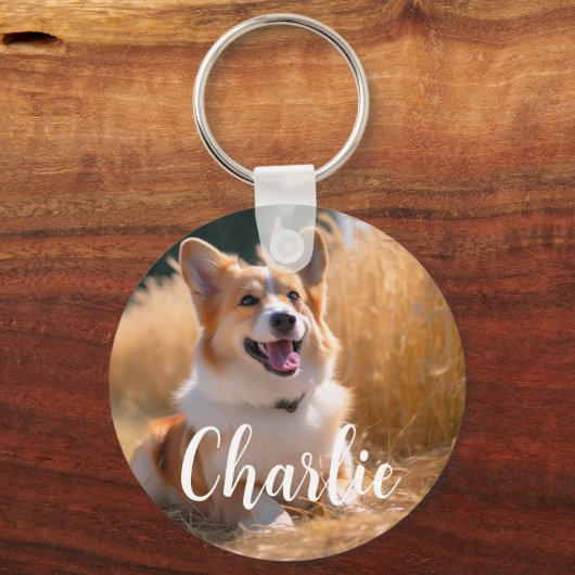 名前カスタム付きペット写真 キーホルダー (正面)