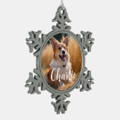 名前カスタム付きペット写真 スノーフレークピューターオーナメント (左)
