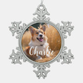 名前カスタム付きペット写真 スノーフレークピューターオーナメント (正面)