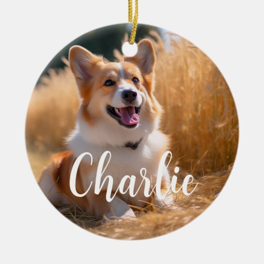 名前カスタム付きペット写真 セラミックオーナメント (正面)