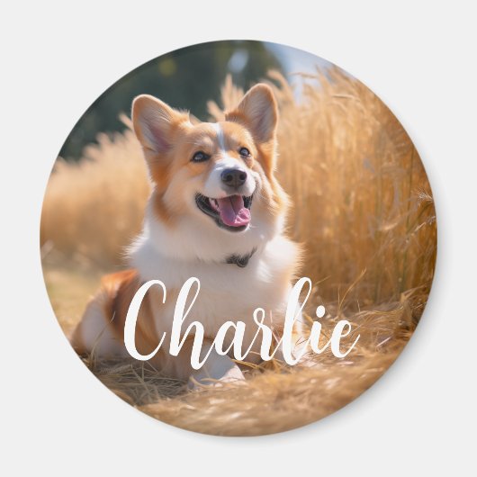 名前カスタム付きペット写真 マグネット (正面)