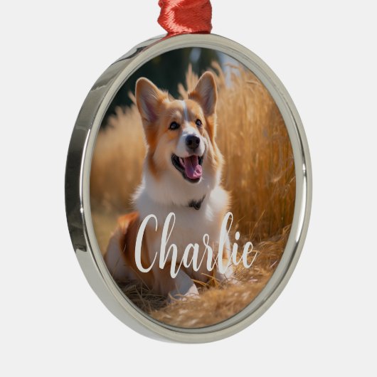 名前カスタム付きペット写真 メタルオーナメント (右)