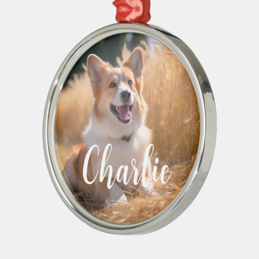 名前カスタム付きペット写真 メタルオーナメント (左)