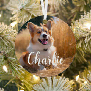 名前カスタム付きペット写真 メタルオーナメント