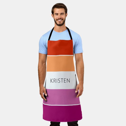 名前カスタム付きレズストライプビアン国旗の色 エプロン (着用した状態)