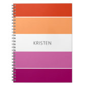 名前カスタム付きレズストライプビアン国旗の色 ノートブック (正面)