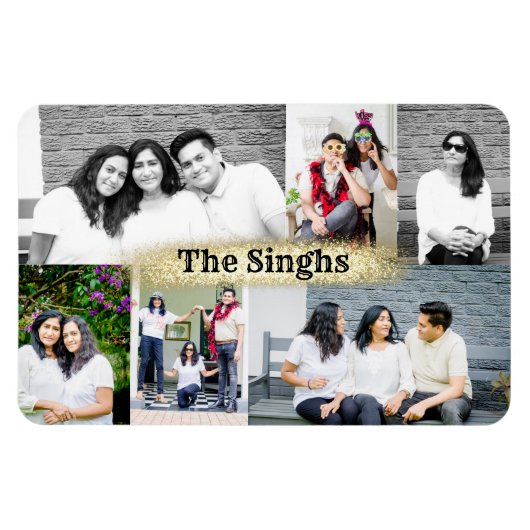 名前カスタム付き6枚のマグネットの写真コラージュ マグネット (横)