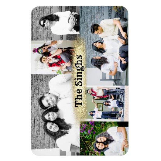 名前カスタム付き6枚のマグネットの写真コラージュ マグネット (縦)