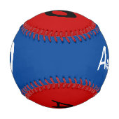 名前カスタム番号ブルーレッド付き野球場 野球ボール (正面)