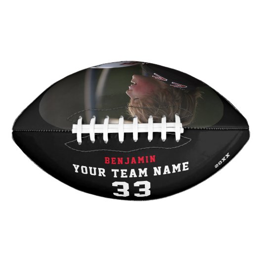 名前カスタム、番号、チーム、写真を持つサッカー アメリカンフットボール (正面)