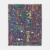 名前カラフルかわいいハートと星を藍に フリースブランケット (正面)