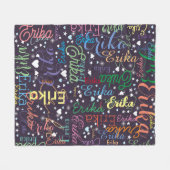 名前カラフルかわいいハートと星を藍に フリースブランケット (正面(横))