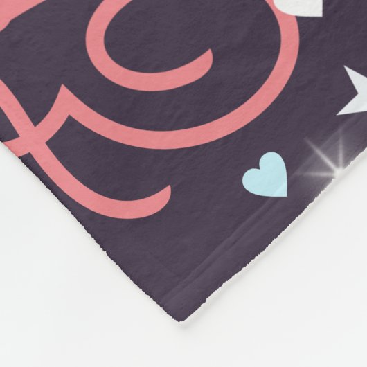 名前カラフルかわいいハートと星を藍に フリースブランケット (角)