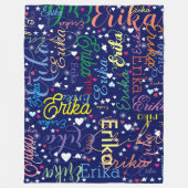 名前カラフルかわいいハートと星オールオーバー フリースブランケット (正面)