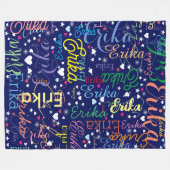 名前カラフルかわいいハートと星オールオーバー フリースブランケット (正面(横))