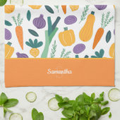 名前カラフルオレンジの新鮮な野菜のパターン キッチンタオル (折り畳み)