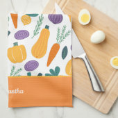 名前カラフルオレンジの新鮮な野菜のパターン キッチンタオル (四つ折り)