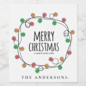 名前カラフルクリスマスのライトメリークリスマス ワインラベル (シングルラベル)