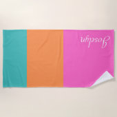 名前カラフルストライプミニマリスト付き文字パターン ビーチタオル (正面)