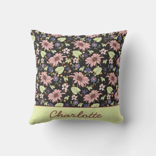名前カラフルパーソナライズされたフローラのシームレスなパターン クッション (裏面)