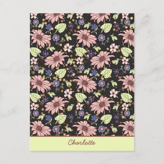名前カラフルパーソナライズされたフローラのシームレスなパターン ポストカード (正面)