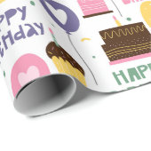 名前カラフル付きケーキパターンハッピーバースデー ラッピングペーパー (ロールコーナー)