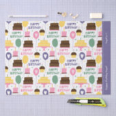 名前カラフル付きケーキパターンハッピーバースデー 薄葉紙 (クラフト)