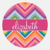 名前カラフル付き巨大シェブロン模様 ラウンドシール (正面)