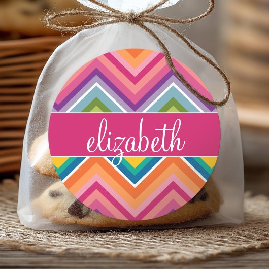 名前カラフル付き巨大シェブロン模様 ラウンドシール